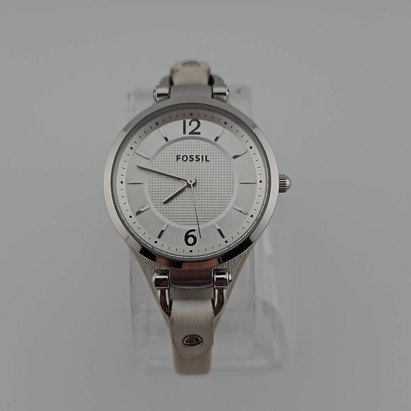 Fossil Georgia White Dial White Leather Ladies Watch New Battery - Picture 1 of 8